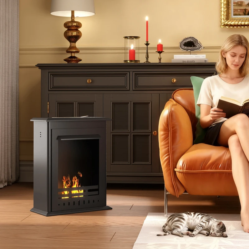 HOMCOM Bio-ethanol haard, vrijstaande indoor vuurplaats, 0,9 L inhoud, staal, 3 uur brandtijd, 60 cm, zwart