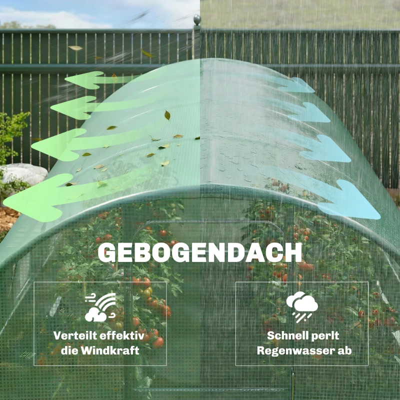 Outsunny Gewächshaus ca. 4 x 3 x 2 m Foliengewächshaus mit Abschließbar Anschlag-Tür 8 Rollbar Netzfenster Stützstangen