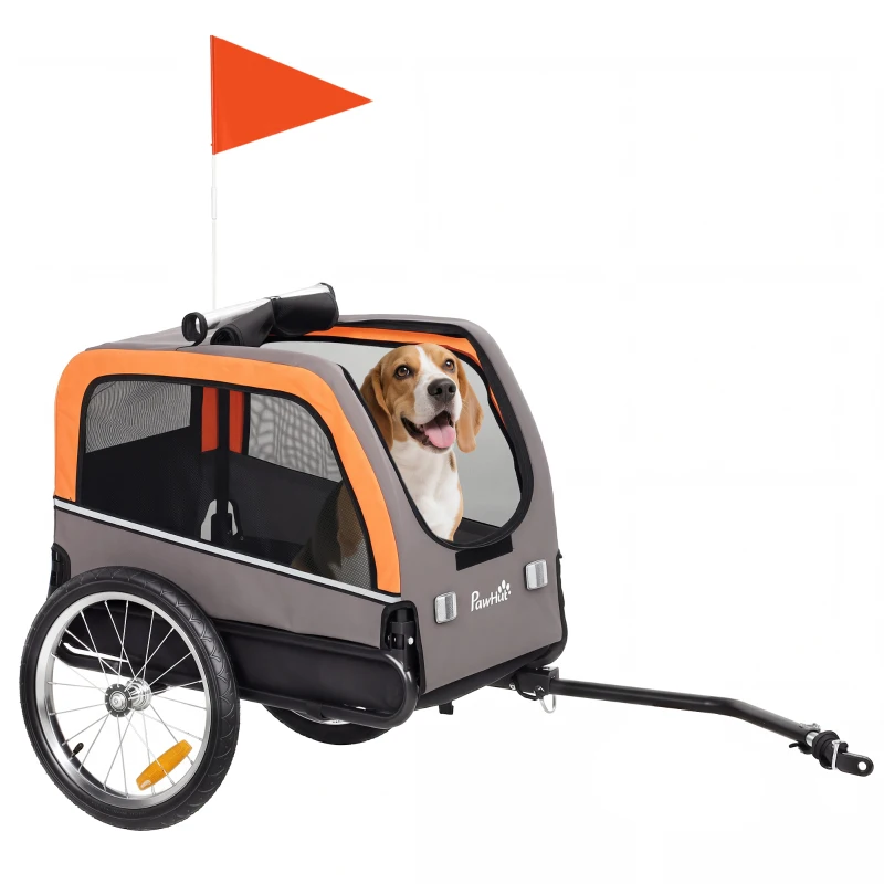 PawHut Reboque para Cães Dobrável para Bicicleta com Refletores de Segurança para Cães Pequenos e Médios até 20 kg Laranja