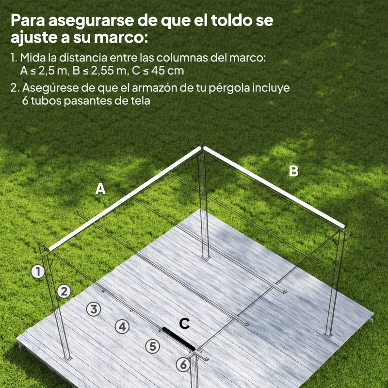 Outsunny Cubierta para Techo Retráctil de 2,5x2,55m para Pérgola 3x3 Tela de Repuesto con 10 Orificios de Drenaje Crema