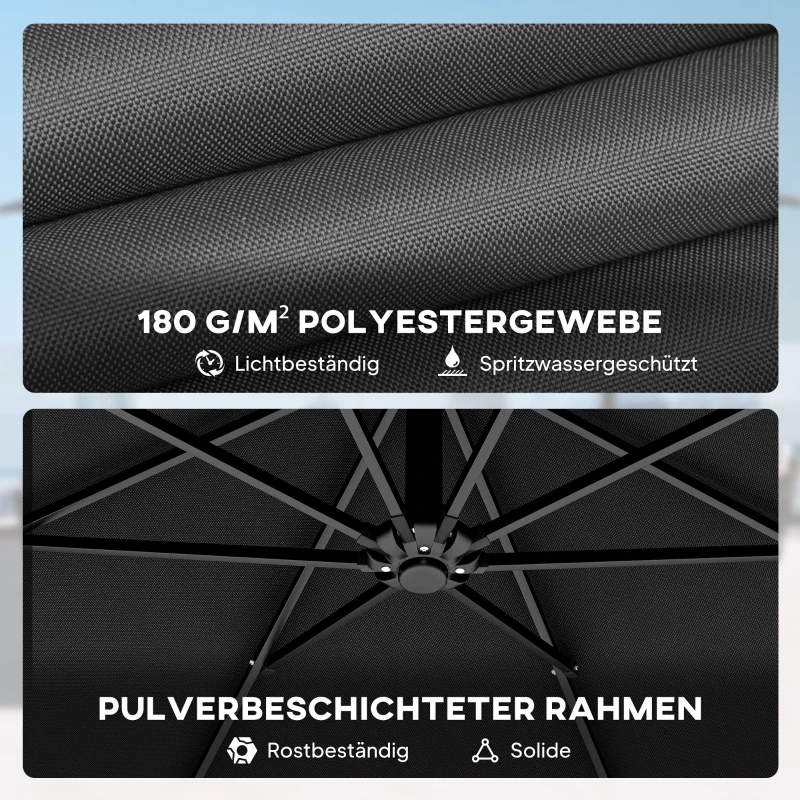 Outsunny Ampelschirm Ø300 cm Sonnenschirm mit Ständer Schutzhülle 360° Drehbar UV-30+ neigbar kippbar Schwarz