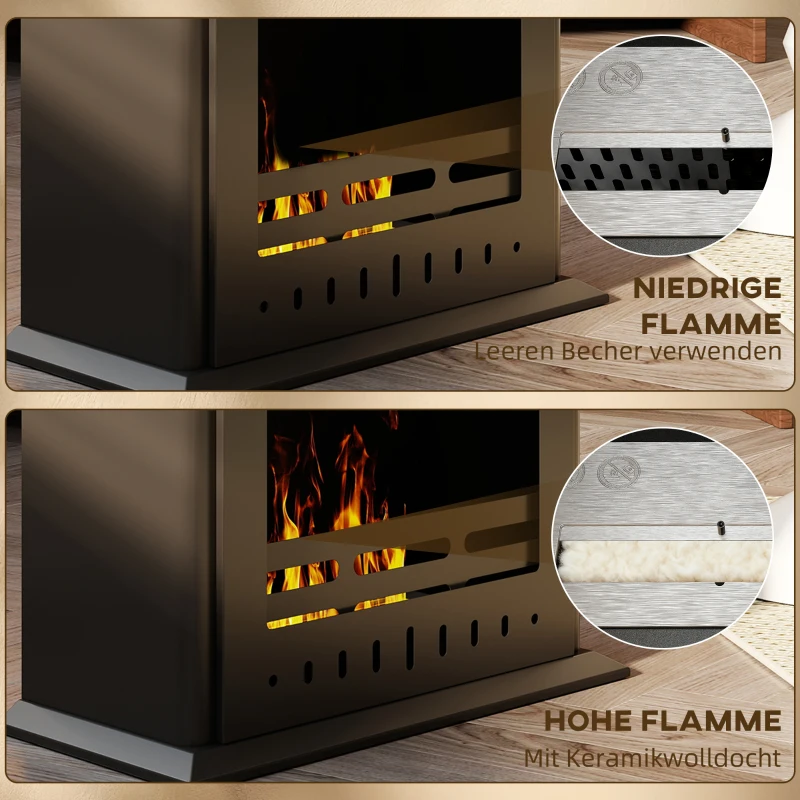HOMCOM Bio-ethanol haard, vrijstaande indoor vuurplaats, 0,9 L inhoud, staal, 3 uur brandtijd, 60 cm, zwart