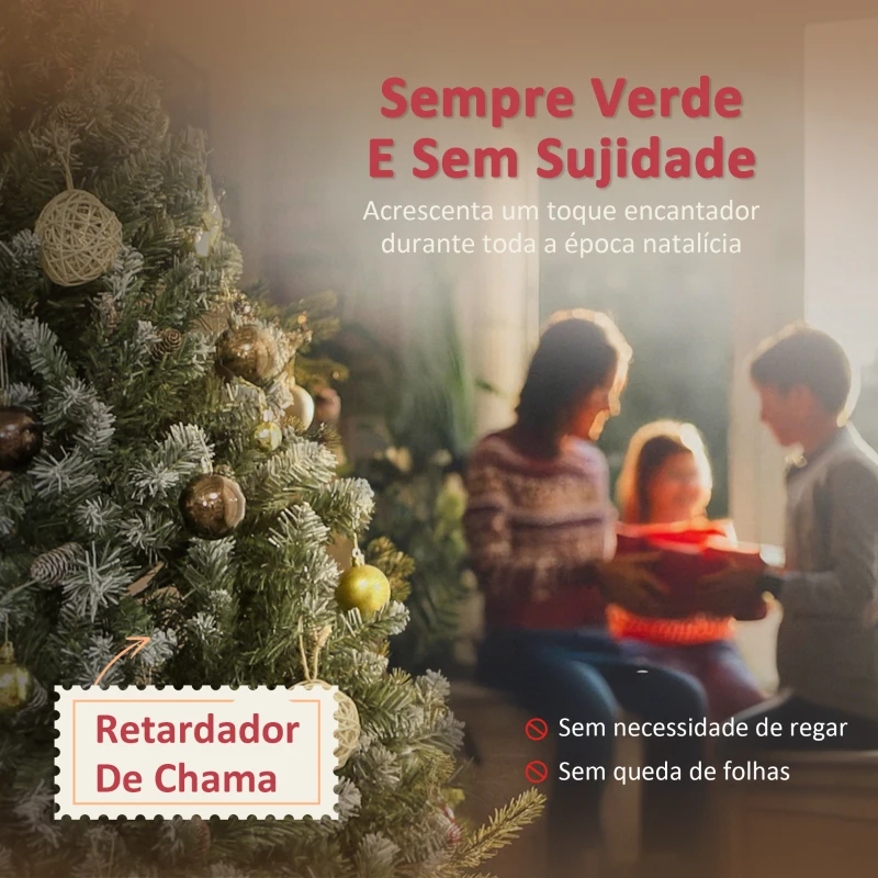 HOMCOM Árvore de Natal Artificial 180 cm Árvore de Natal com 910 Ramos com Efeito Neve 58 Pinhas Verde