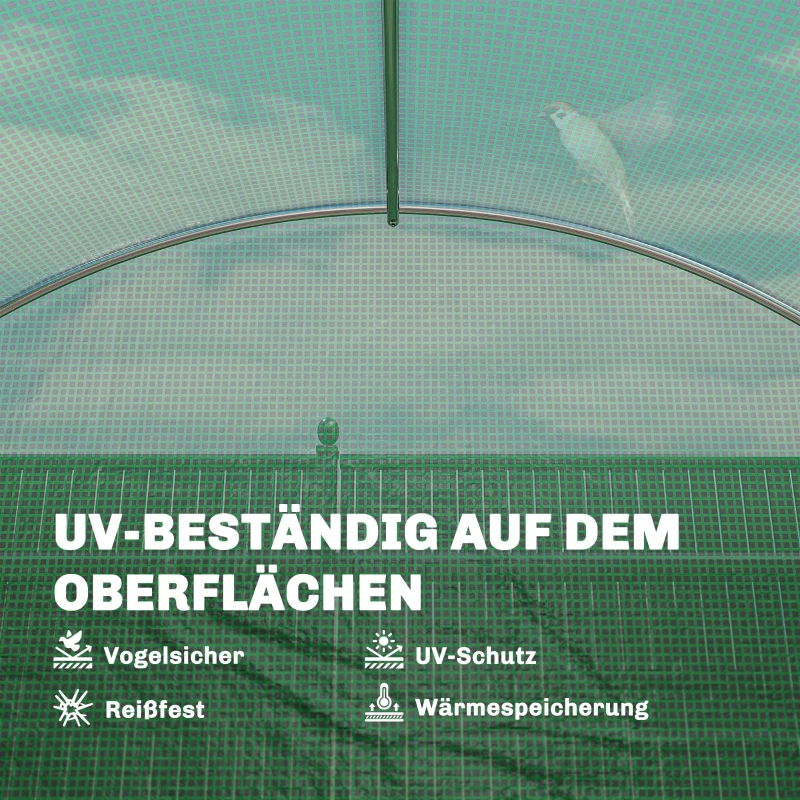 Outsunny Gewächshaus ca. 4 x 3 x 2 m Foliengewächshaus mit Abschließbar Anschlag-Tür 8 Rollbar Netzfenster Stützstangen