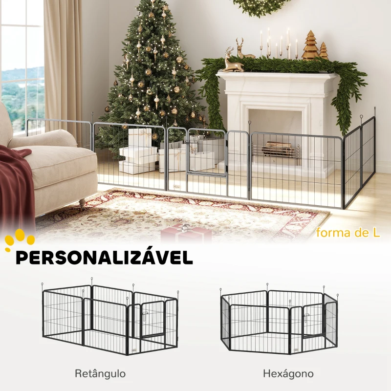 PawHut Parque para Cães de 6 Painéis de 60 cm de Altura Vedações para Cães de Aço Dobrável com Porta para Interior e Exterior Preto