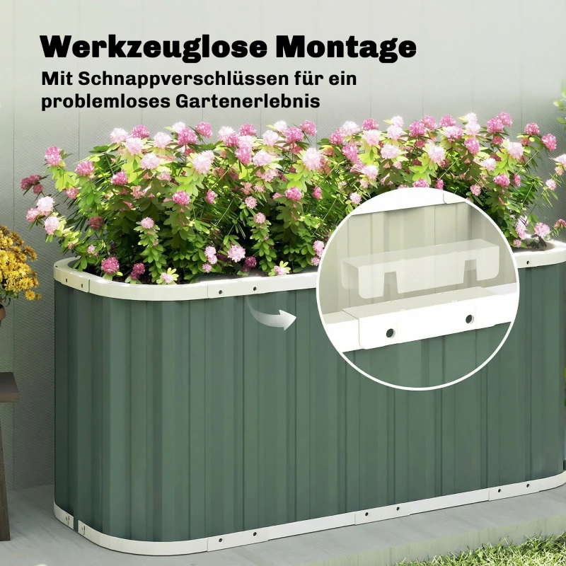 Outsunny Hochbeet Metall 136 x 53 x 61 cm Tief Gartenbeet mit Schutzkanten Pflanzenetiketten Handschuhe Offenem Boden