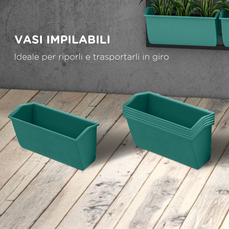Outsunny Orto Verticale da Parete a 3 Livelli con 6 Vasi, in Acciaio e Plastica, 52x14x66 cm, Verde