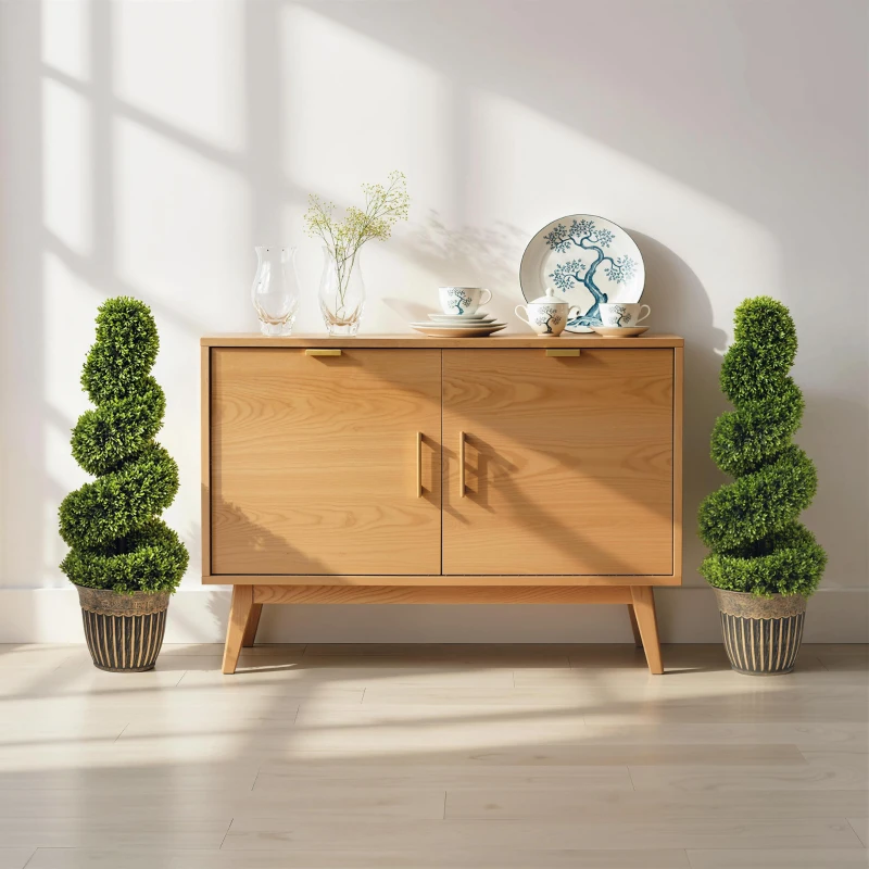 HOMCOM Set of 2 Artificial Plants, Topiary Spiral Boxwood Trees with Pot, for Home Indoor Outdoor Decor, 90cm