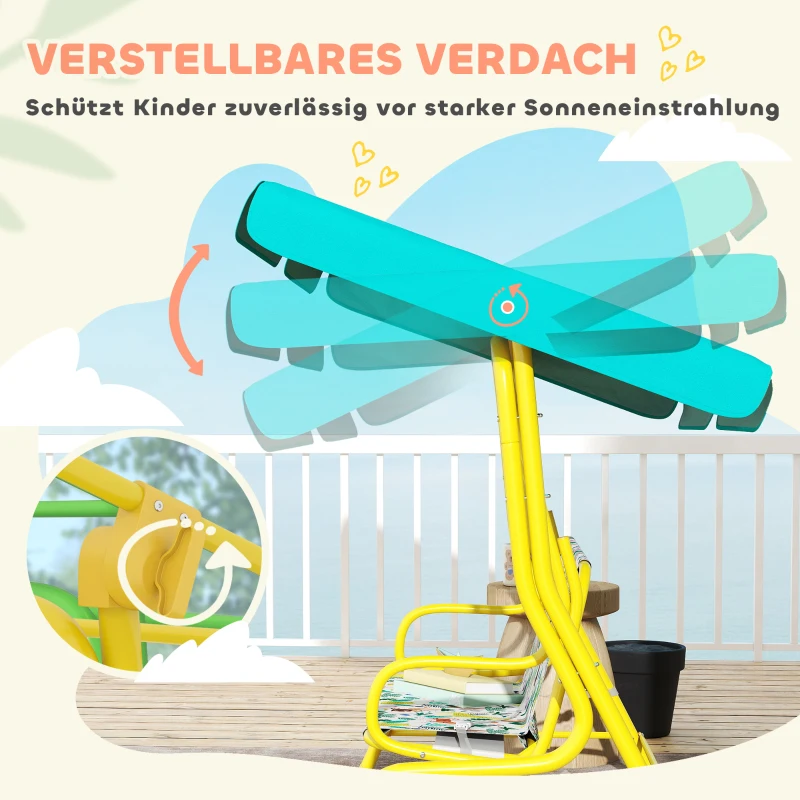 AIYAPLAY 2-zits Kinder Hollywoodschommel met verstelbaar Sonnendach Sicherheitsgurt voor 3-6 Jahre bis 60 kg 112x75x120cm Groen