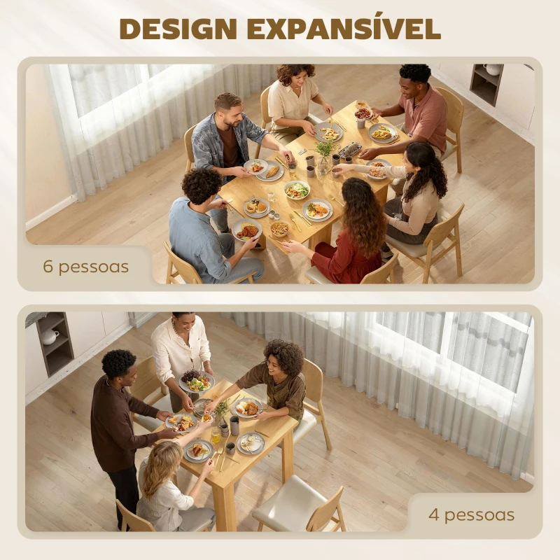 HOMCOM Mesa de Refeição Extensível 70-140x80 cm para 4-6 Pessoas com Puxador de PU para Espaços Pequenos Madeira