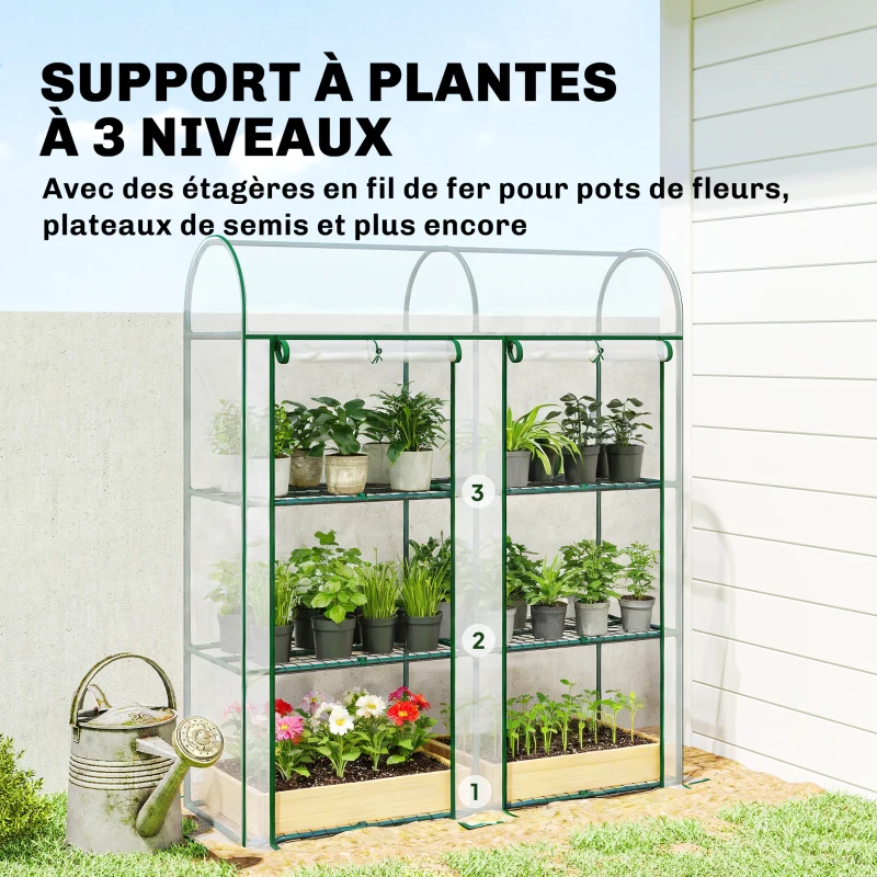 Outsunny Serre de Jardin avec étagères 3 niveaux, Petite Serre en Bâche PVC et Châssis Acier, 2 Portes Roulantes, Transparent