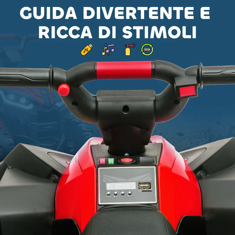 HOMCOM Quad Elettrico per Bambini 12V, 2 Velocità, Ruote Larghe con Clacson e Fari LED, Età 3-5 Anni, Rosso