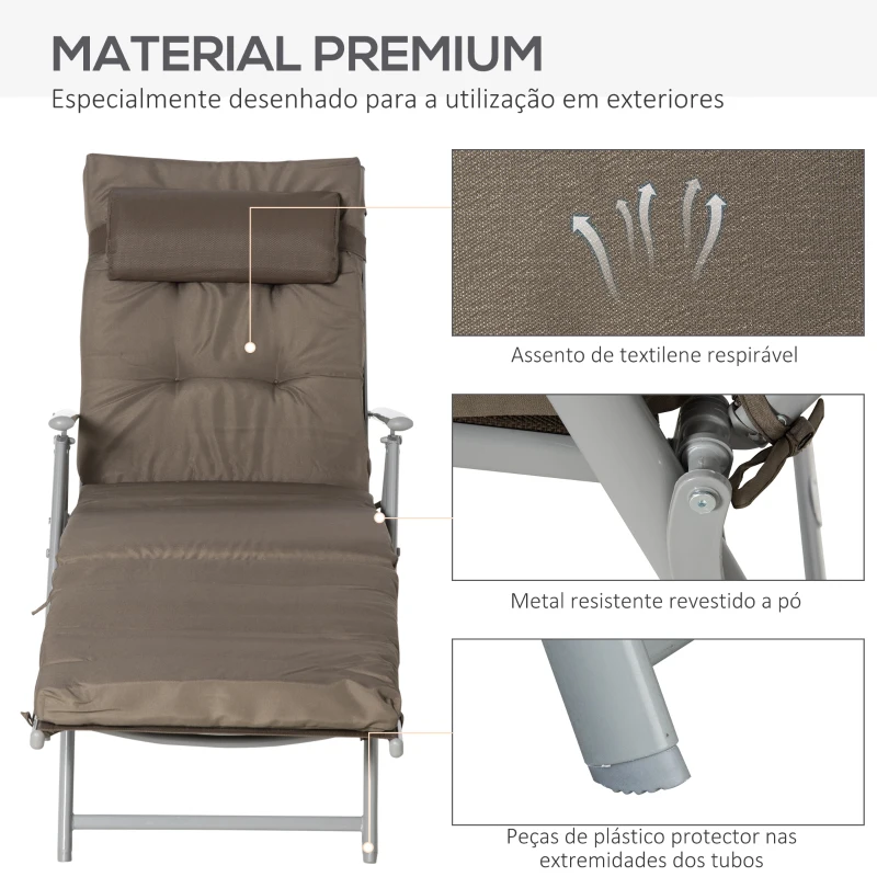 Outsunny Espreguiçadeira Dobrável de Jardim com Encosto Ajustável em 7 Posições Almofadas para Corpo Inteiro e Cabeça 137x63,5x100,5 cm Castanho