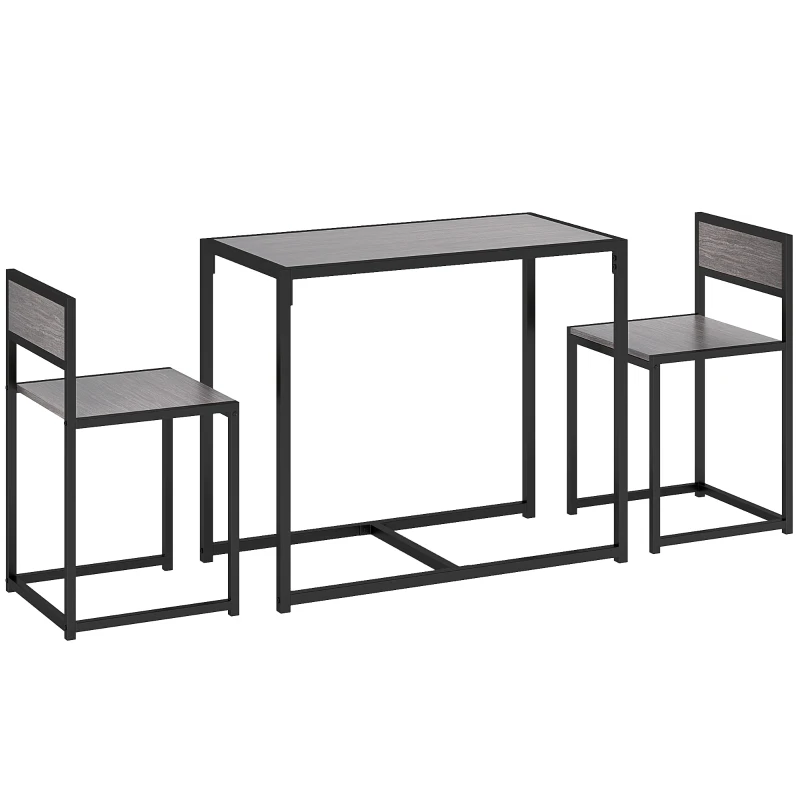 HOMCOM Ensemble table haute 3 pièces Set table haute 3 pièces, 2 chaises, 1 table, 90 cm x 47 cm x 76 cm, Gris