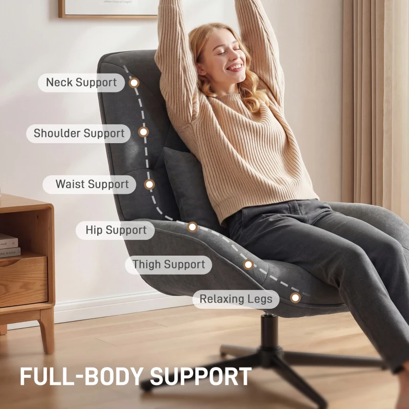 HOMCOM Fauteuil d'accent pivotant, fauteuil rembourré en chenille avec coussin lombaire, dossier haut, assise profonde, gris foncé