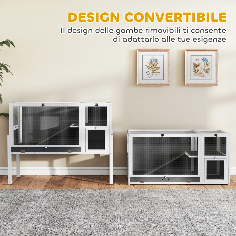 PawHut Gabbia per Conigli e Criceti da Interno Rialzata con Vassoio Estraibile e Tetto Apribile, Grigio