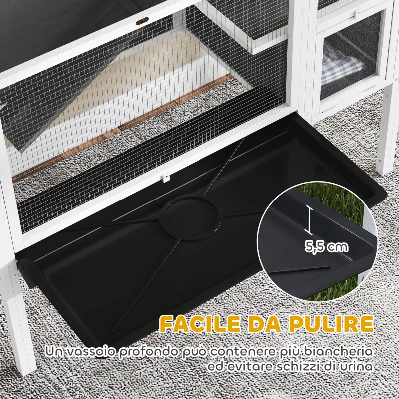 PawHut Gabbia per Conigli e Criceti da Interno Rialzata con Vassoio Estraibile e Tetto Apribile, Grigio