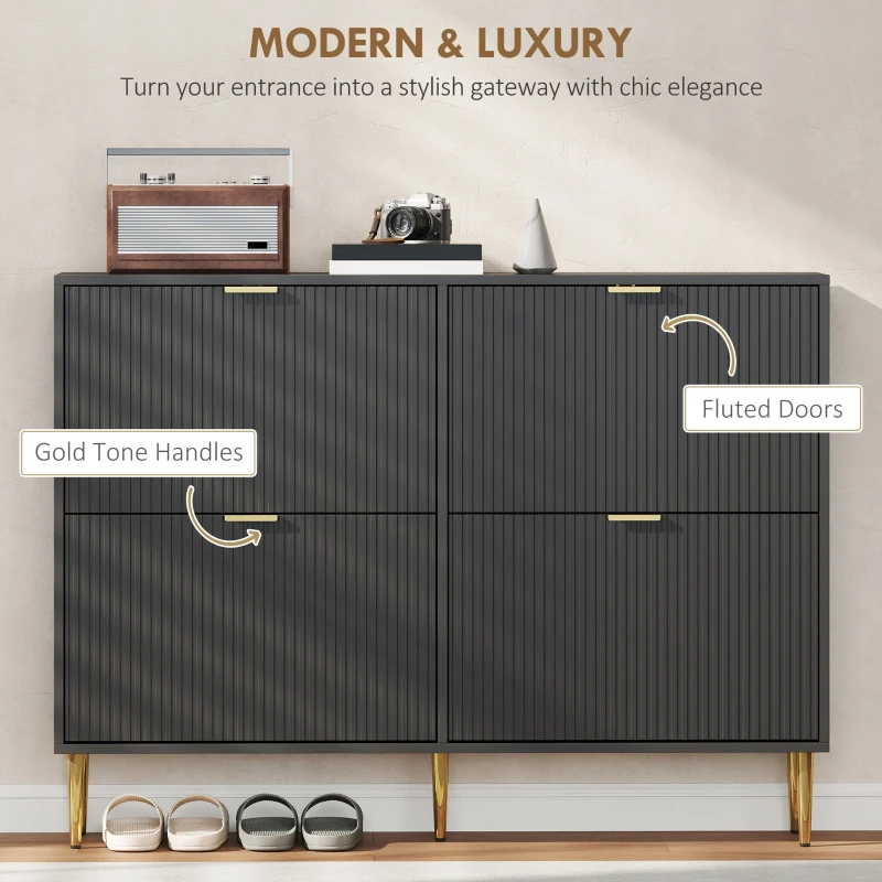 HOMCOM Elegant Four-Drawer Shoe Cabinet - Black