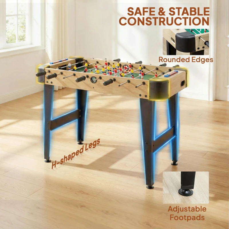 SPORTNOW Calcio Balilla da Tavolo 92 cm con 22 Giocatori, 2 Palline, Segnapunti Manuali e Manopole Antiscivolo, Color Legno Naturale