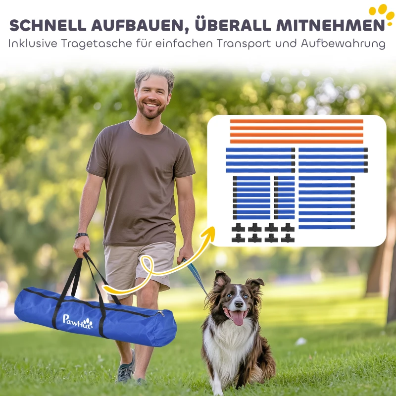 PawHut Agility Set Hunde, 4-teiliges Agility Ausrüstung mit Hürden, Tragetasche Höhenverstellbar Trainingsset für kleine Hunde