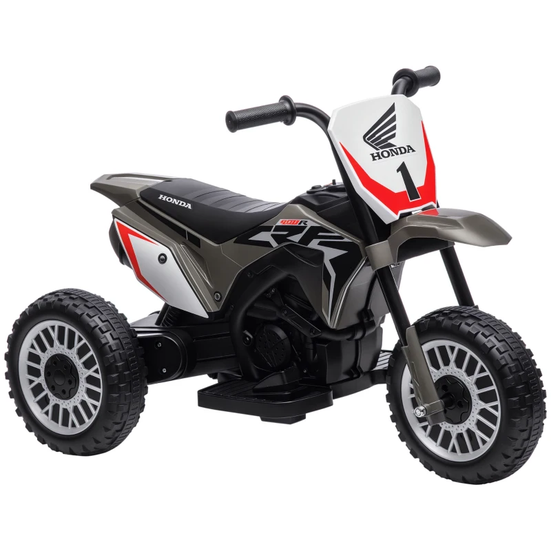 HOMCOM Motocicletă Electrică pentru Copii sub Licență Honda CRF450RL cu 3 Roți și Claxon, 71x40.5x43.5 cm, Gri