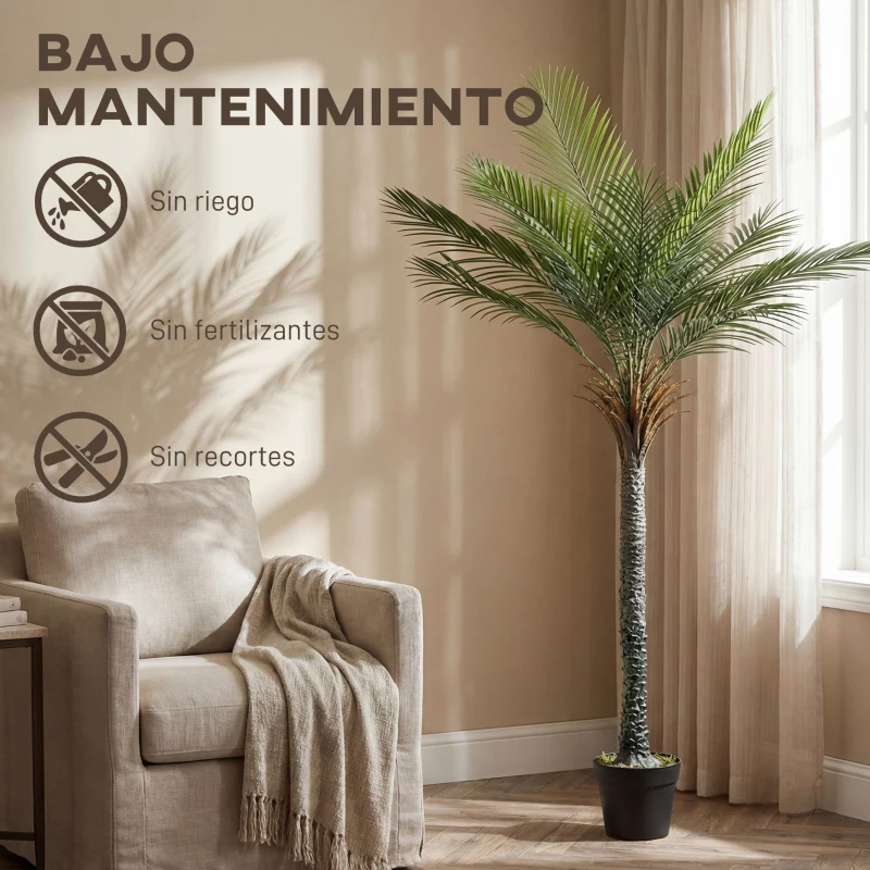 HOMCOM Planta Artificial Decorativa 180 cm Palmera Artificial con Maceta y Hojas para Interior Verde