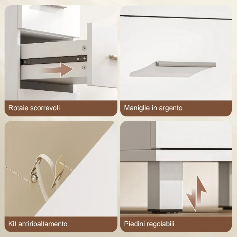 HOMCOM Cassettiera a 5 Cassetti per Camera da Letto e Soggiorno in Legno FSC, 30x30x95 cm, Bianco