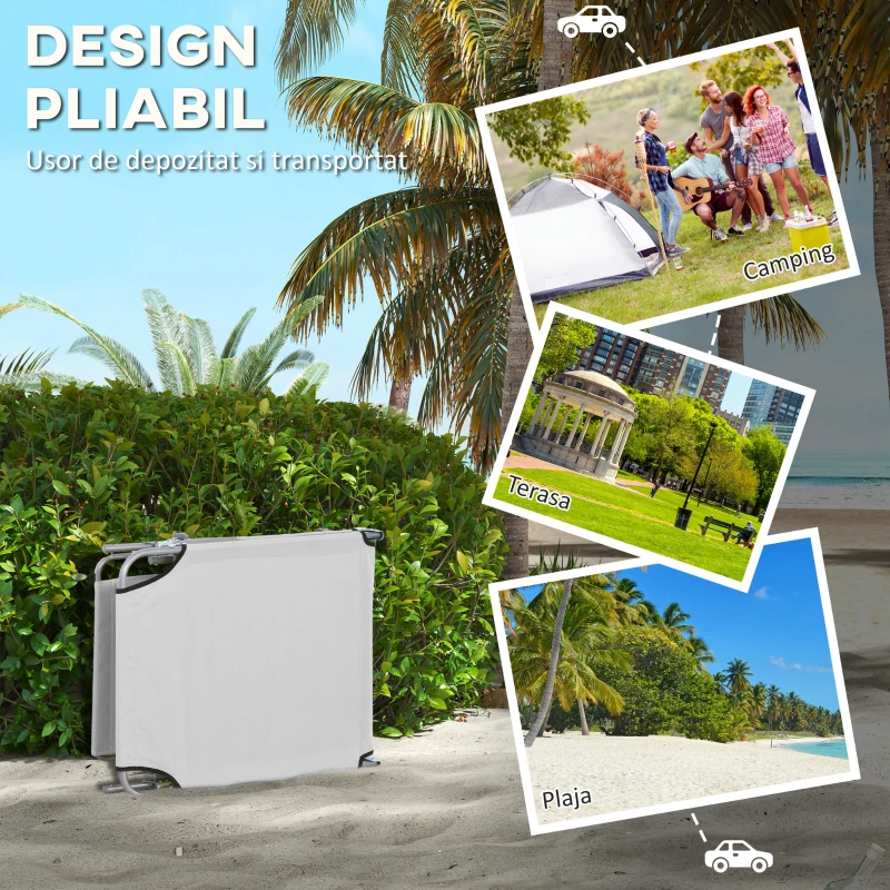 Outsunny Sezlong pentru Gradina cu Baldachin Reglabil, Sezlong pentru Plaja Pliabil Rabatabil pe 4 Niveluri, Bej