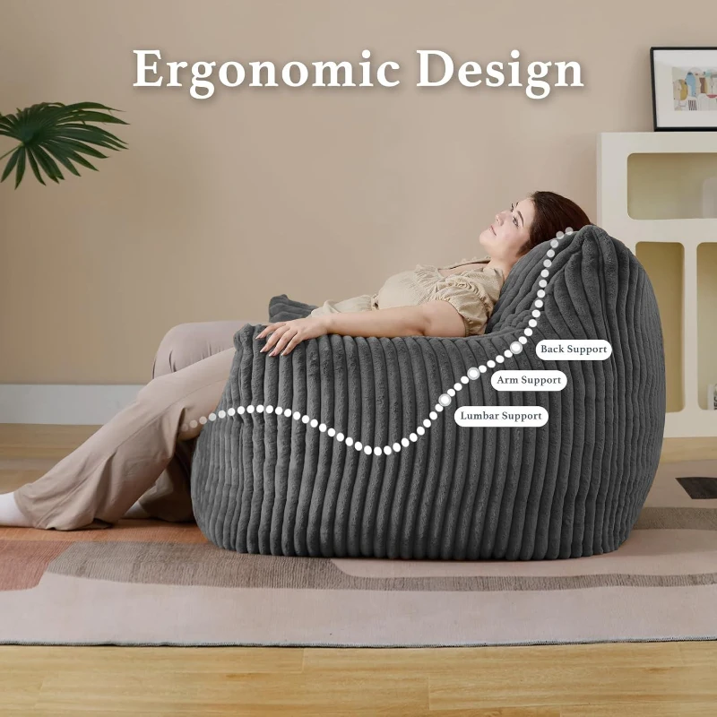 Ultra-Soft Fur Bean Bag Chair with High-Density Shredded Foam, Ergonomic Sofa with Skin-Friendly Lint-Free Fur, 117L x 98W x 75H cm, Black