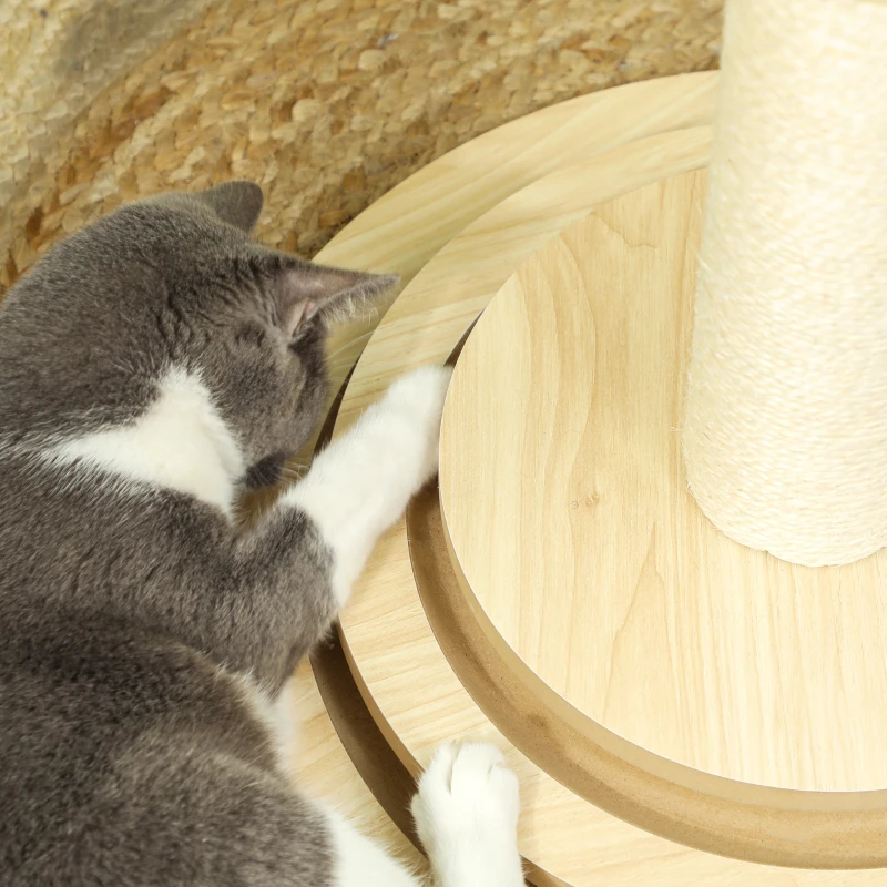 PawHut Copac de zgâriat pentru pisici, 69 cm, stâlp de zgâriat din sisal, traseu cu bile, minge de joacă, jucărie cu pană, design 4-în-1, alb crem