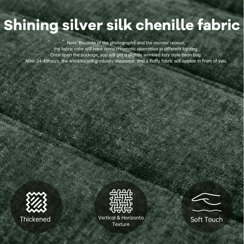 Soft Bean Bag Lazy Sofa with High-Rebound Sponge and Easy-Clean Chenille, Modern Couch with Non-slip Base, 110L x 90W x 67H cm, Green