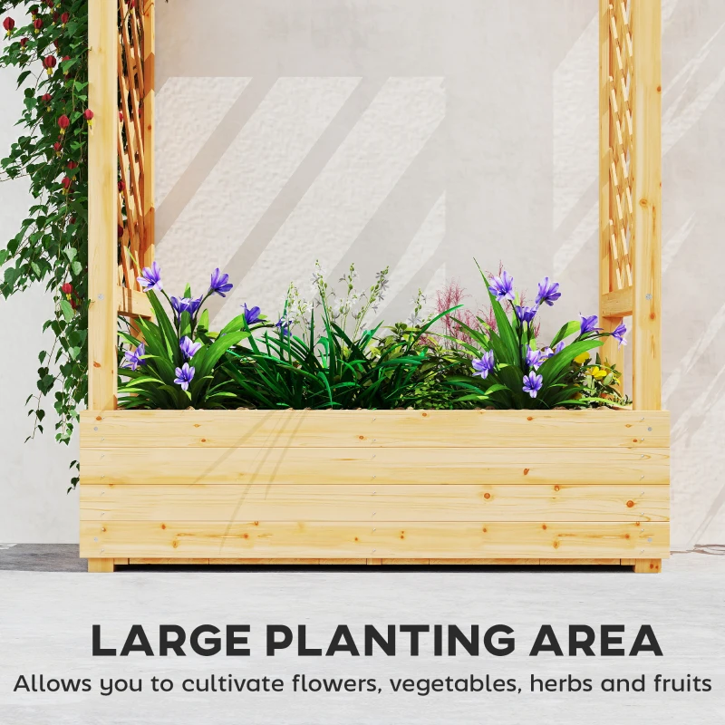 Outsunny Garden Planter with Trellis, Wooden Raised Bed for Garden with Hanging Roof and Drainage Holes, Outdoor Trellis Planter Box for Vegetables, Herbs and Flowers, 110 x 44 x 113 cm, Natural