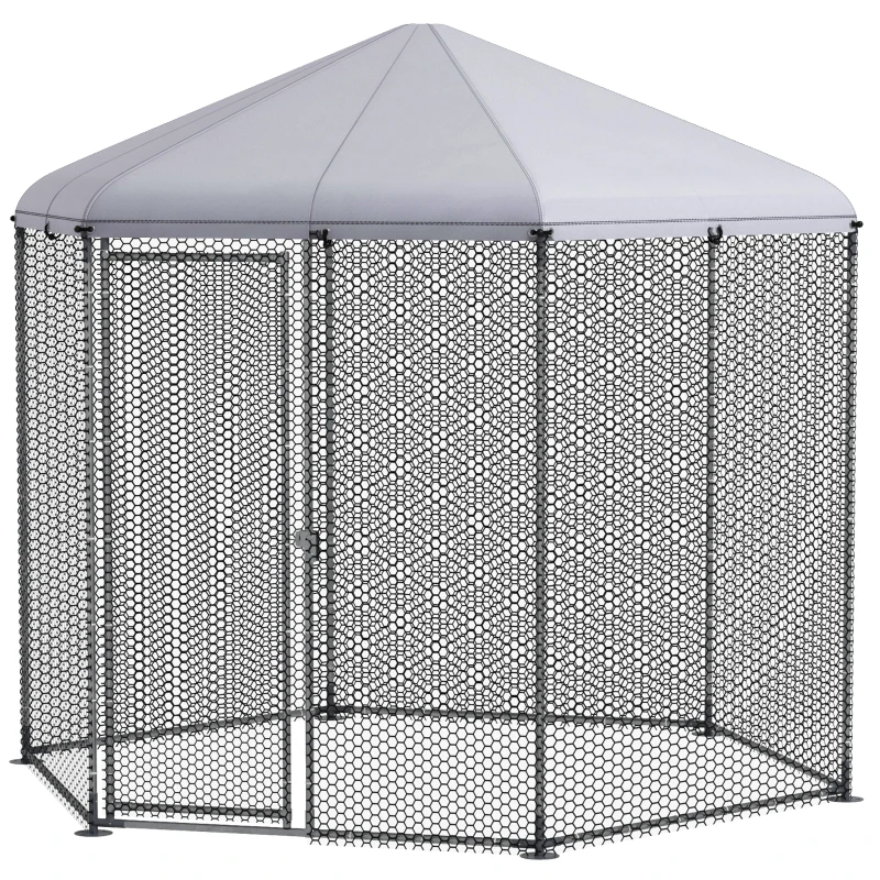 PawHut Țarc pentru găini exterior 5 m² parc cu plasă dim. 2,8L x 2,45l x 2,46H - spațiu acoperit - 5/8 găini