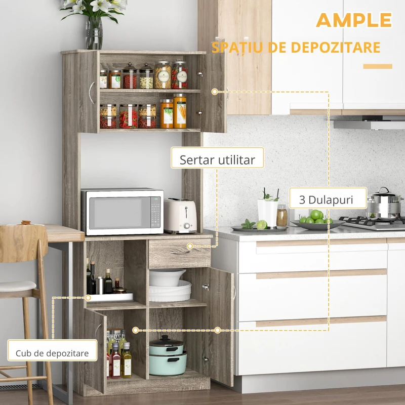 HOMCOM Bufet Modern pentru Bucatarie sau Sala de Pranz, 71x41x178cm, Gri(m-5)