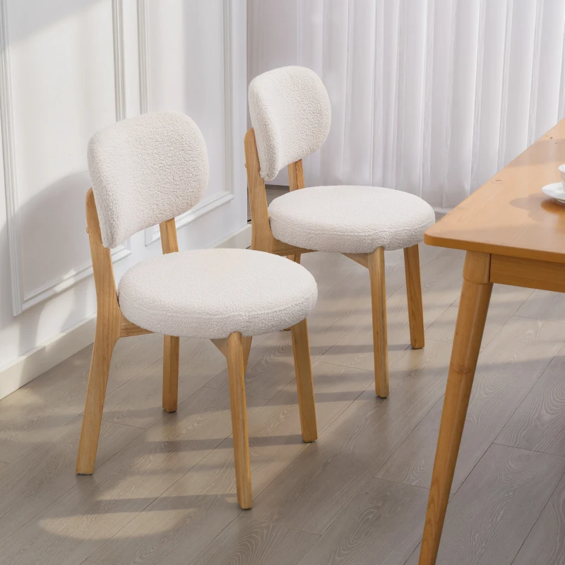 HOMCOM Set de 2 scaune pentru sufragerie, scaune de bucătărie tapițate, picioare din lemn de hevea, 46,5 x 52 x 80 cm, crem