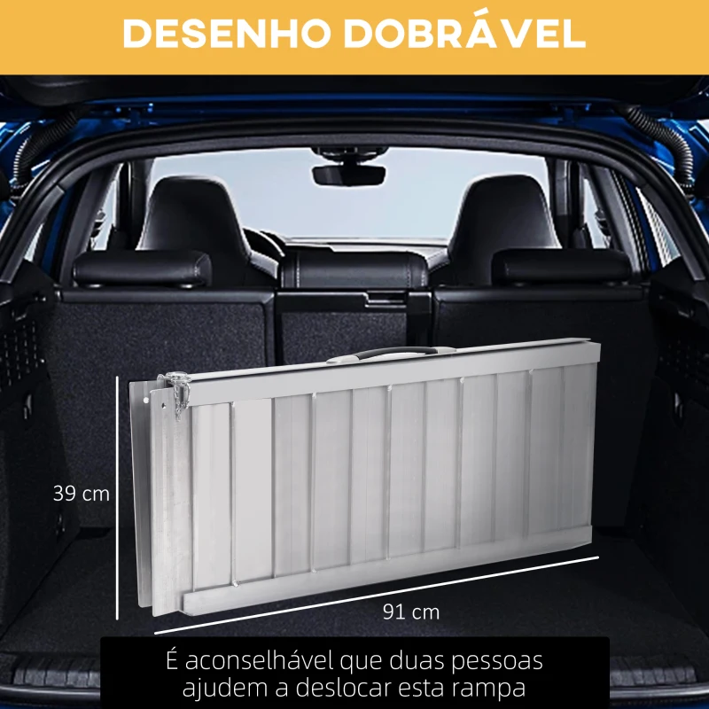HOMCOM Rampa Dobrável para Cadeiras de Rodas 91 cm Carga 270 kg Antiderrapante com Bordas de Segurança e Alça Prata