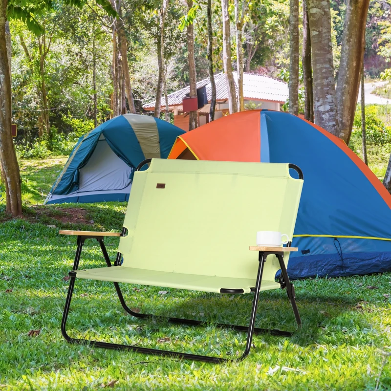 Outsunny scaun de camping 2 locuri, pliabil, cu suport pentru băuturi, 141 x 67 x 80 cm, Verde