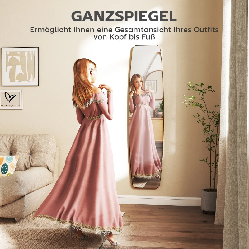 HOMCOM Wandspiegel spiegel met metalen frame, decoratieve hangspiegel voor hal, 160 x 40 x 3 cm, goud