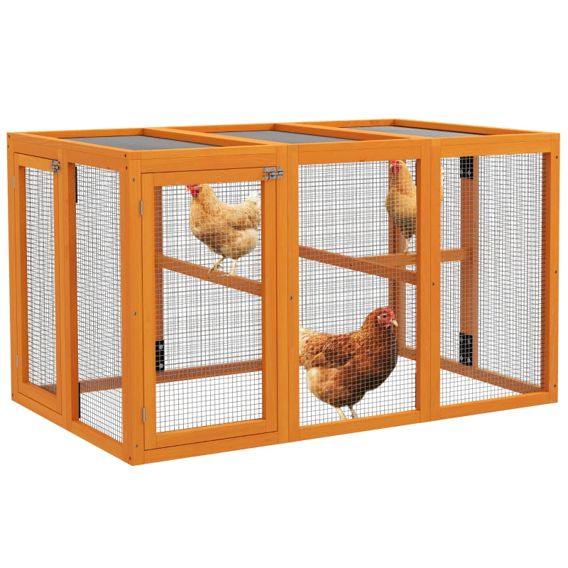 PawHut Coteț pentru 1-3 găini, cadru din lemn, plasă din oțel, design extensibil, bare de așezare din lemn, Portocaliu