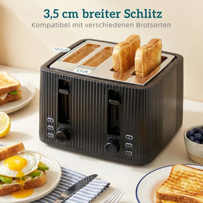 HOMCOM 1,7 l snelkookwaterkoker en 4-sneetjes-toaster-set, eierkoker voor 6 eieren met controlelampje Zwart