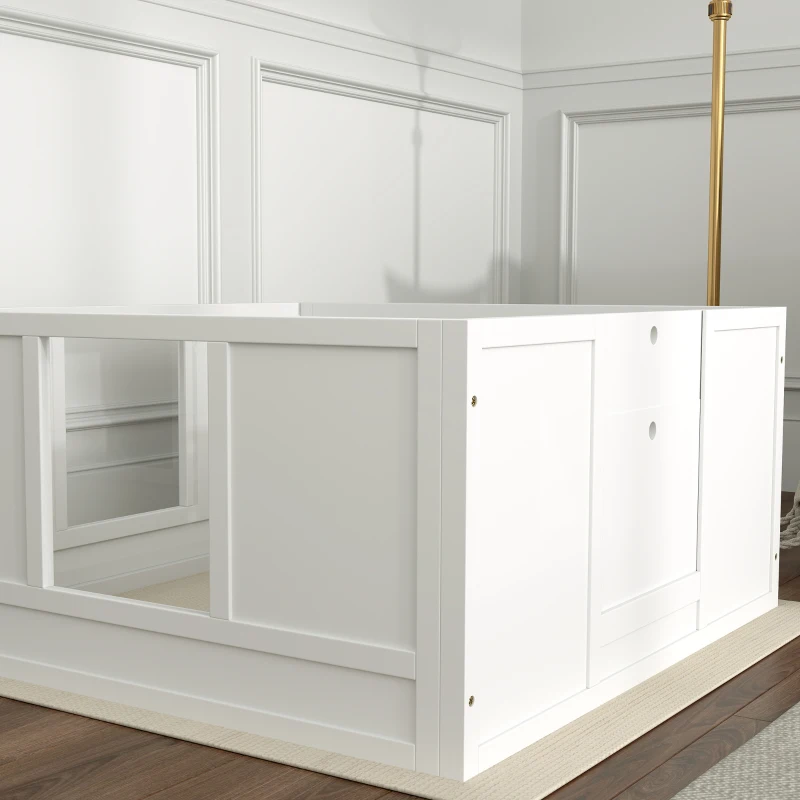 PawHut Cușcă pentru pui pentru câini mici și de talie medie, cușcă de fătare pentru câini cu intrare ajustabilă, tampoane antiderapante, Alb