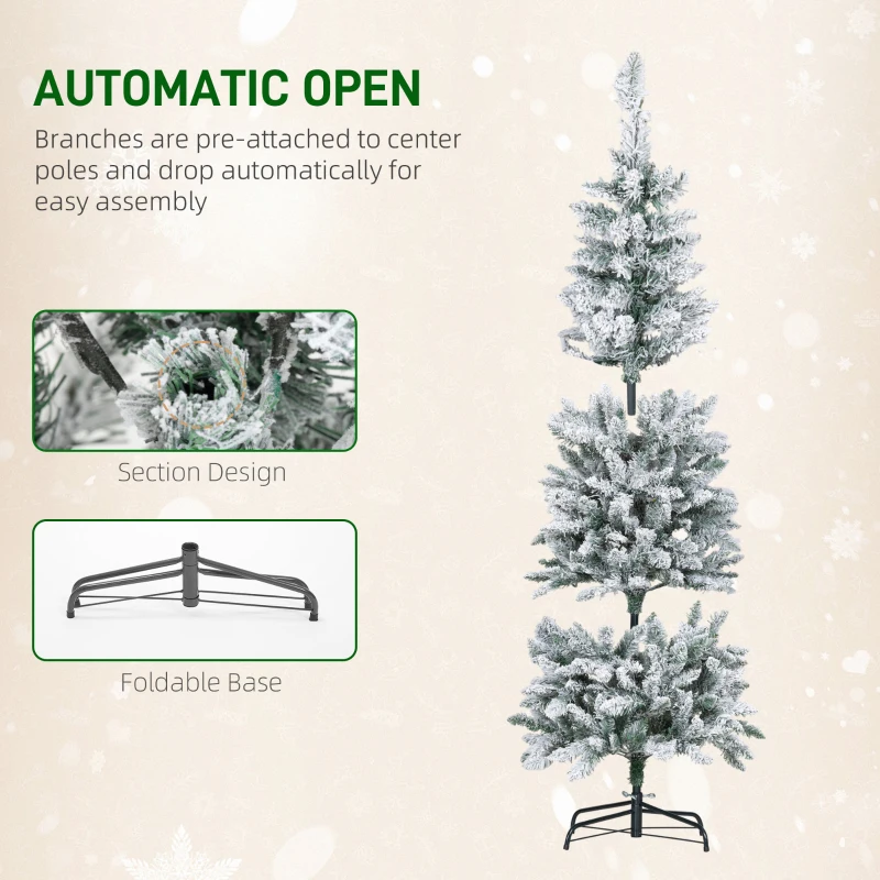 HOMCOM Brad de Crăciun Înzăpezit cu 180 de Lumini LED cu 11 Efecte și 479 de Ramuri, Ø65x180 cm, Verde și Alb