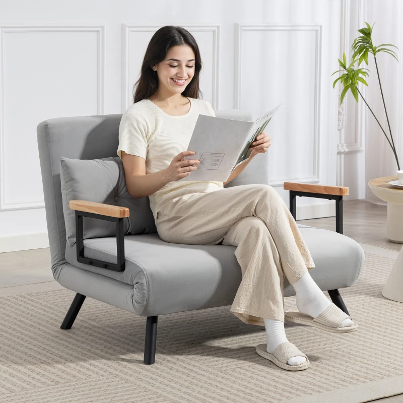 HOMCOM Sofá Cama Sofá Convertível em Cama de 2 Lugares Dobrável com Encosto Ajustável em 5 Níveis e 2 Almofadas 102x73x81 cm Bege