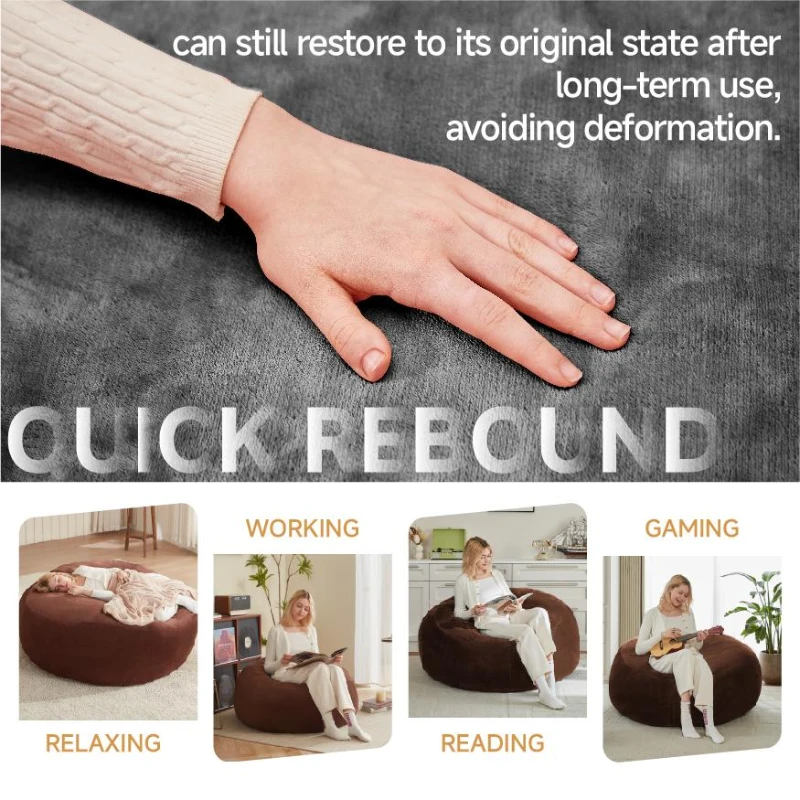 Large Bean Bag Sofa Chair with Eco-Friendly Bead Filling, Foldable Design, Reading Lounger for Adults, 150L x 150W x 60H cm, Dark Gray