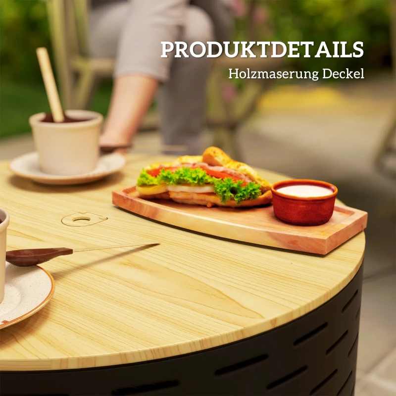 Outsunny 3-în-1 cuvă de foc Ø60 x 39cm din oțel inoxidabil vatră cu grătar protecție la scântei cârlig gri cărbune