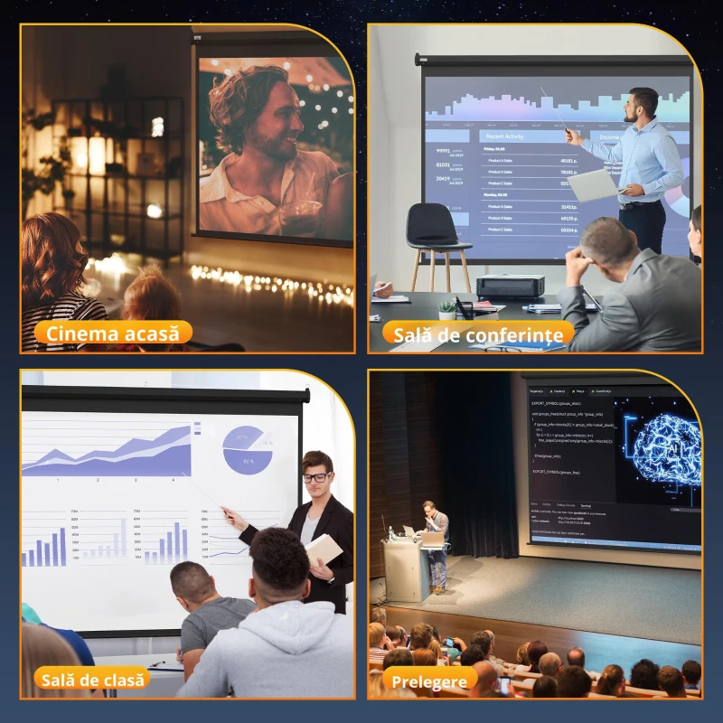 HOMCOM Ecran de Proiecție 120 Inch Format 4:3 Reglabil cu Telecomandă, Ecran de Proiecție Compact, 244x183 cm, Negru