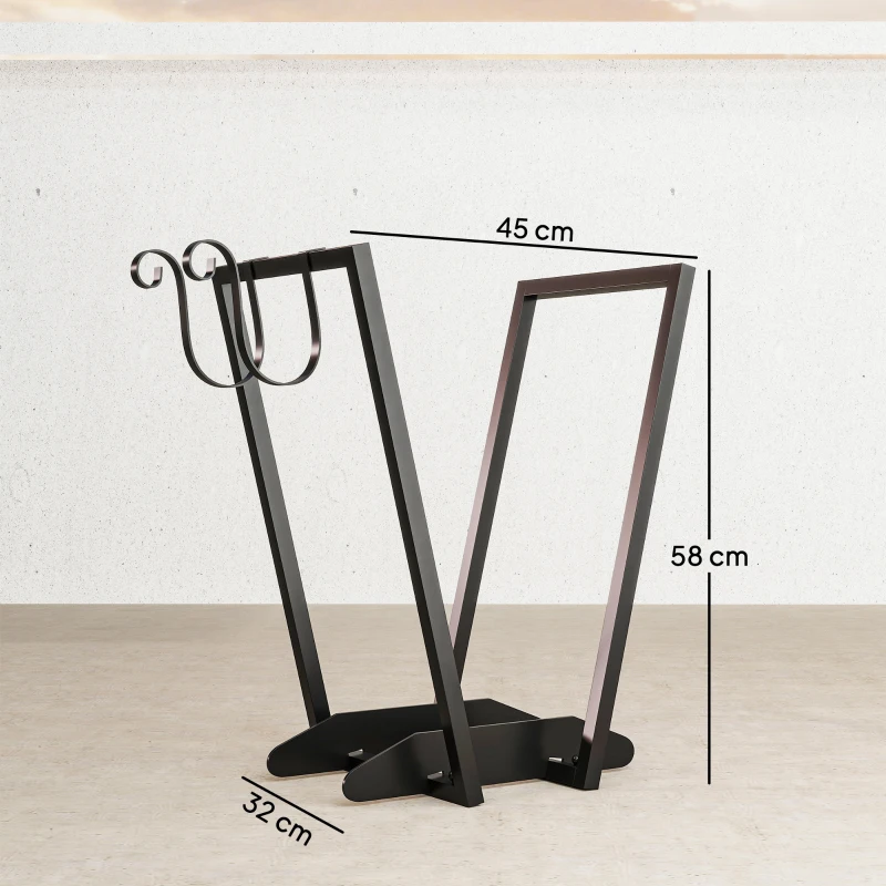 Outsunny Range-bûches porte bûche en acier avec 2 crochets et étagère inférieure pour intérieur et extérieur 45 x 32 x 58 cm noir