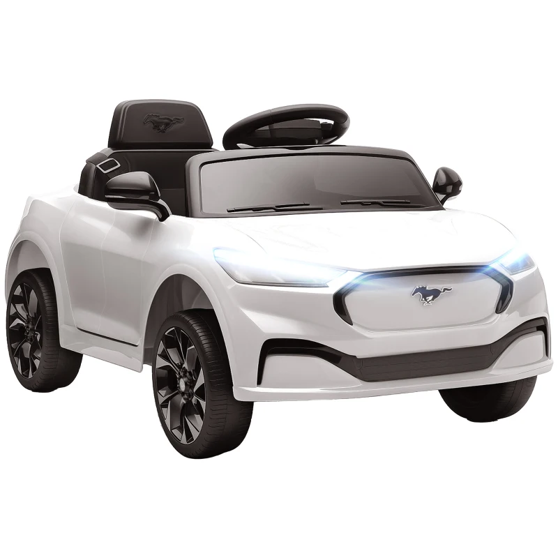 AIYAPLAY Mașină electrică pentru copii Ford Mustang Mach-E sub licență oficială 12 V telecomandă 2,4 G 2 motoare 92x55x44cm alb
