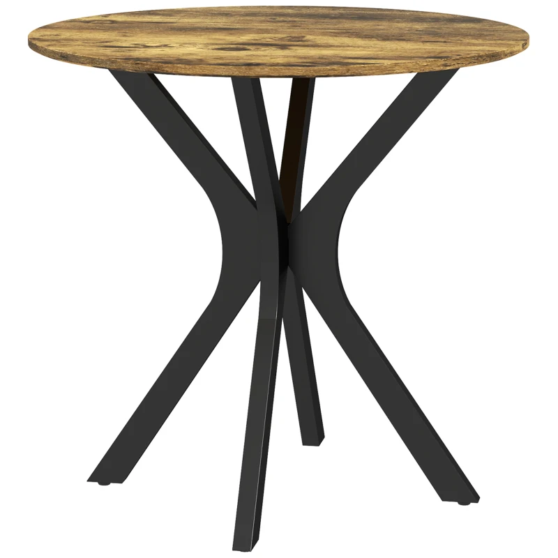 HOMCOM Masă de bucătărie pentru 2 persoane, rotundă, cadru din oțel cu acoperire din pulbere, Ø78 cm, maro-rustic