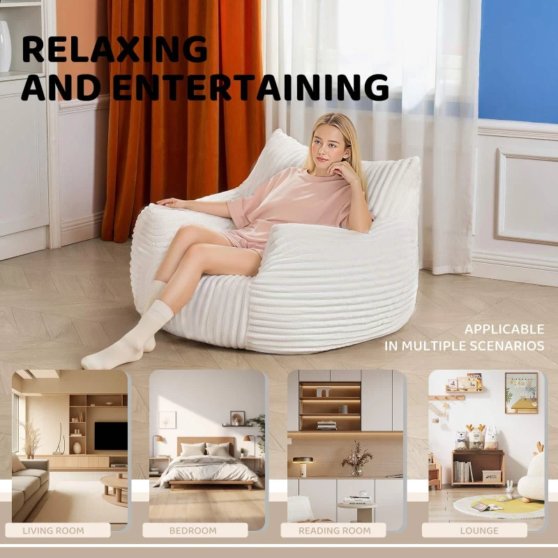 Ultra-Soft Fur Bean Bag Chair with High-Density Shredded Foam, Ergonomic Sofa with Skin-Friendly Lint-Free Fur, 117L x 98W x 75H cm, White